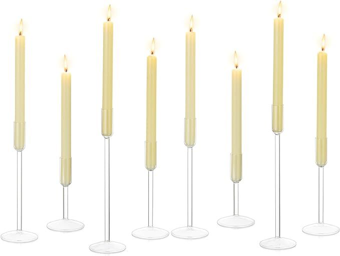Glass Candle Stick Candle Holder: Glasseam Clear Tapered Candlestick Holders Set of 8, Modern Tal... | Amazon (US)