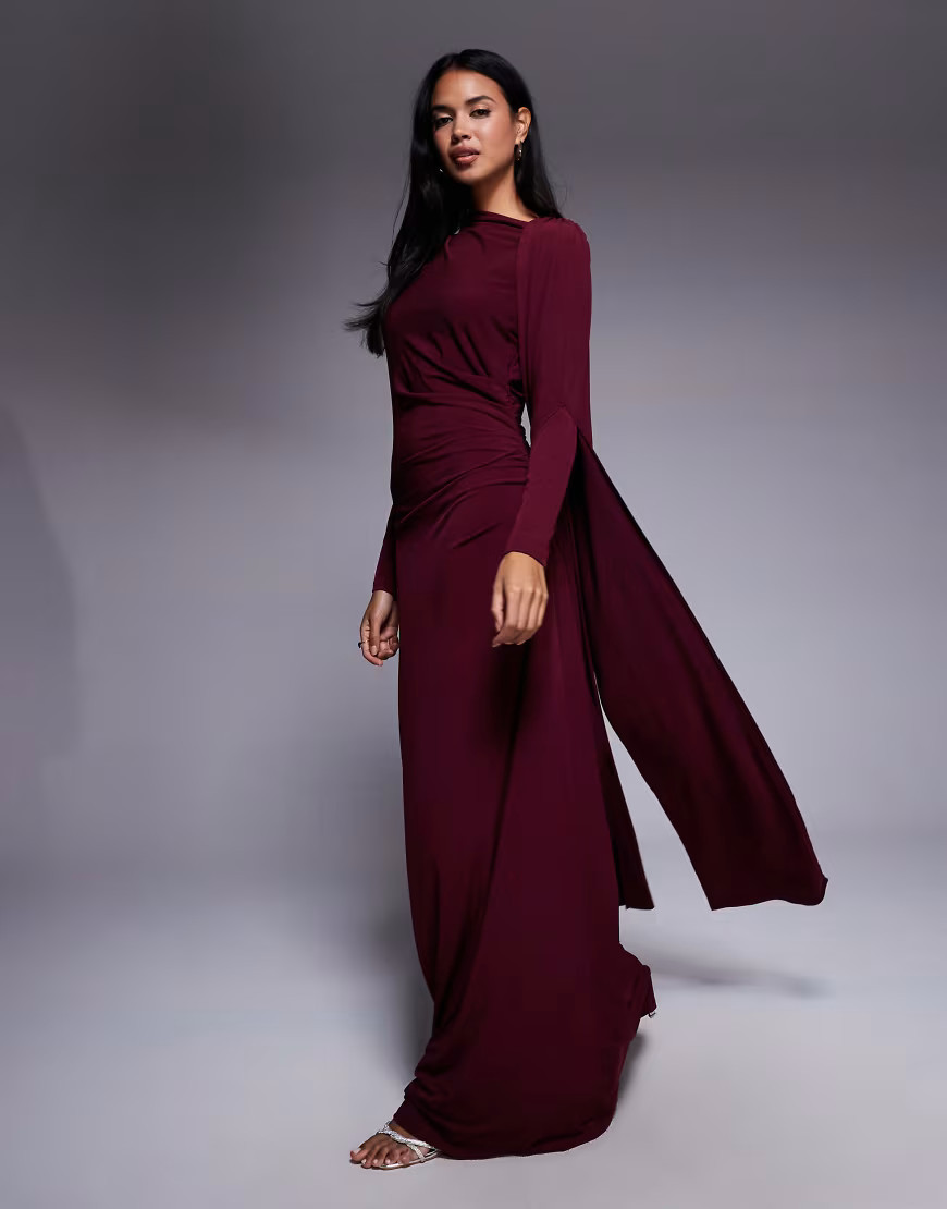 Daska one shoulder cape maxi dress in wine-Red | ASOS (Global)