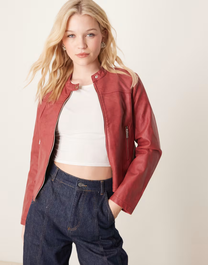 New Look moto biker jacket in red | ASOS (Global)