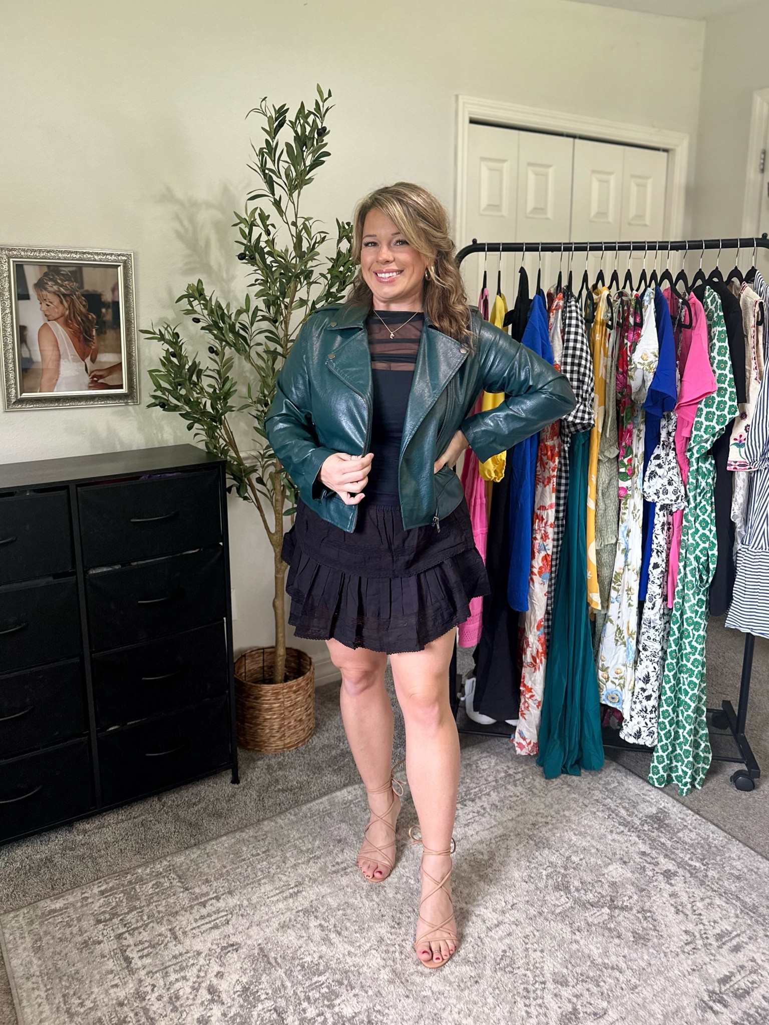 Obsessed with this unique color on my Moto jacket!!!! Loving it too add to my outfits this fall. I originally got it from Avara, but it is now out of stock. I have linked some similar looking styles below.

Also love a tiered skirt to make any outfit super feminine .

#LTKMidsize #LTKParties #LTKSeasonal