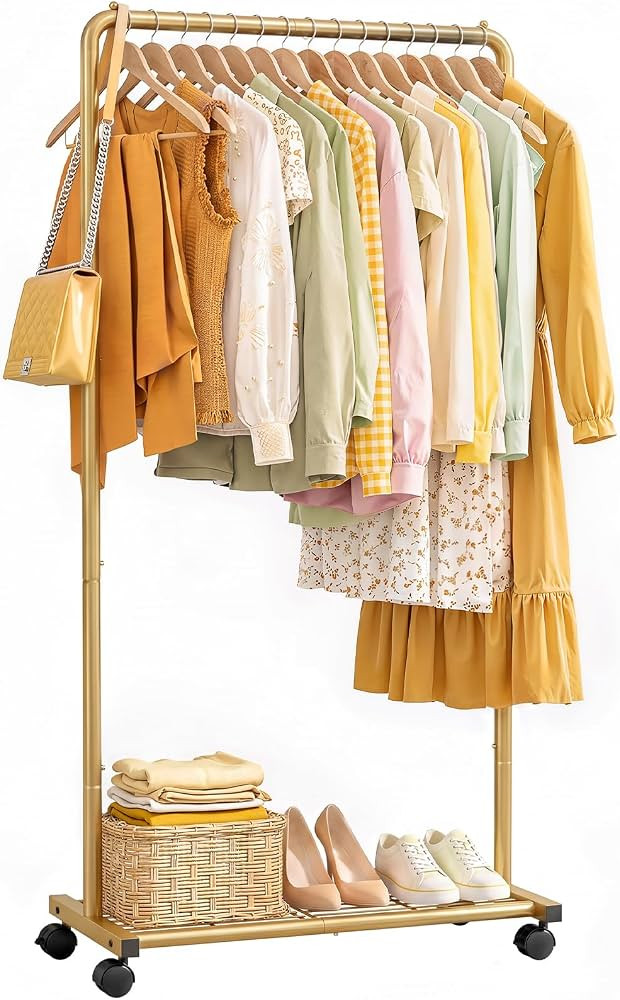Sakugi Clothes Rack - Clothing Rack with Storage Mesh Shelf & Casters, Heavy-Duty Metal Clothing ... | Amazon (US)