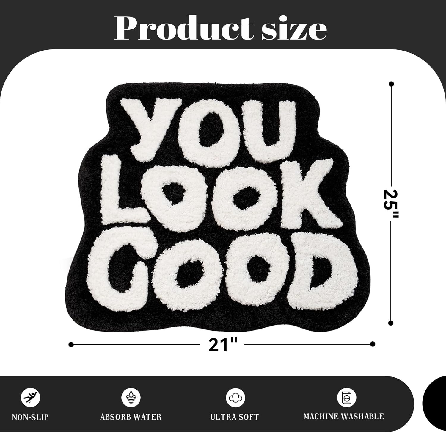 UNIBATH You Look Good Bath Mat Black and White Bathroom Rugs Funny Cute Bathroom Decor Preppy Sma... | Amazon (US)