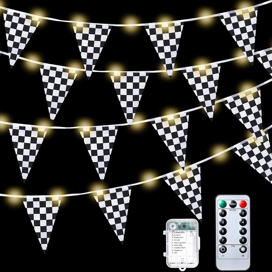 Aurelema Light up Black and White Checkered Flag Banner, 32.8 ft Racing Flags Plastic Race Checke... | Amazon (US)
