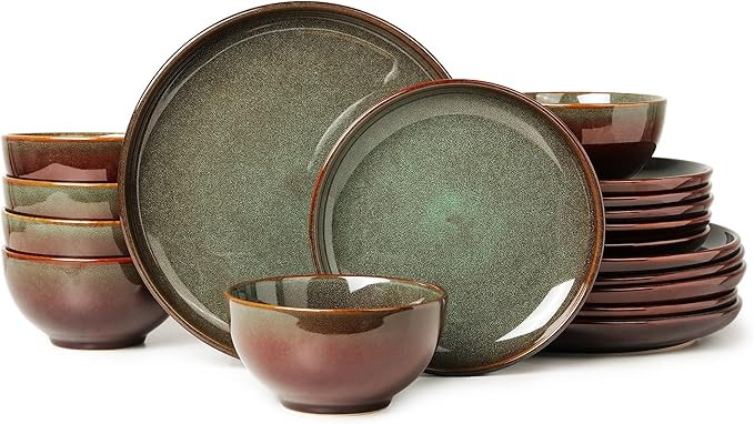 Stoneware Dinnerware Sets for 6, 18 Pieces Ceramic Plates and Bowls Sets, Chip and Scratch Resist... | Amazon (US)