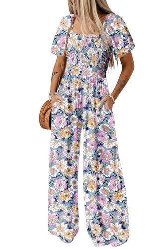Dokotoo Womens Oversized Jumpsuits for Women Printed Overalls Loose Casual Wide Leg One Piece Jumpsuit Long Pant Rompers with Pockets XX-Large Purple | Amazon (US)