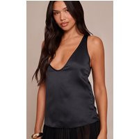 Black Satin Plunge Sleeveless Top | PrettyLittleThing UK