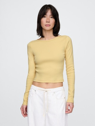 Heavyweight Rib Cropped Boatneck T-Shirt | Gap (US)