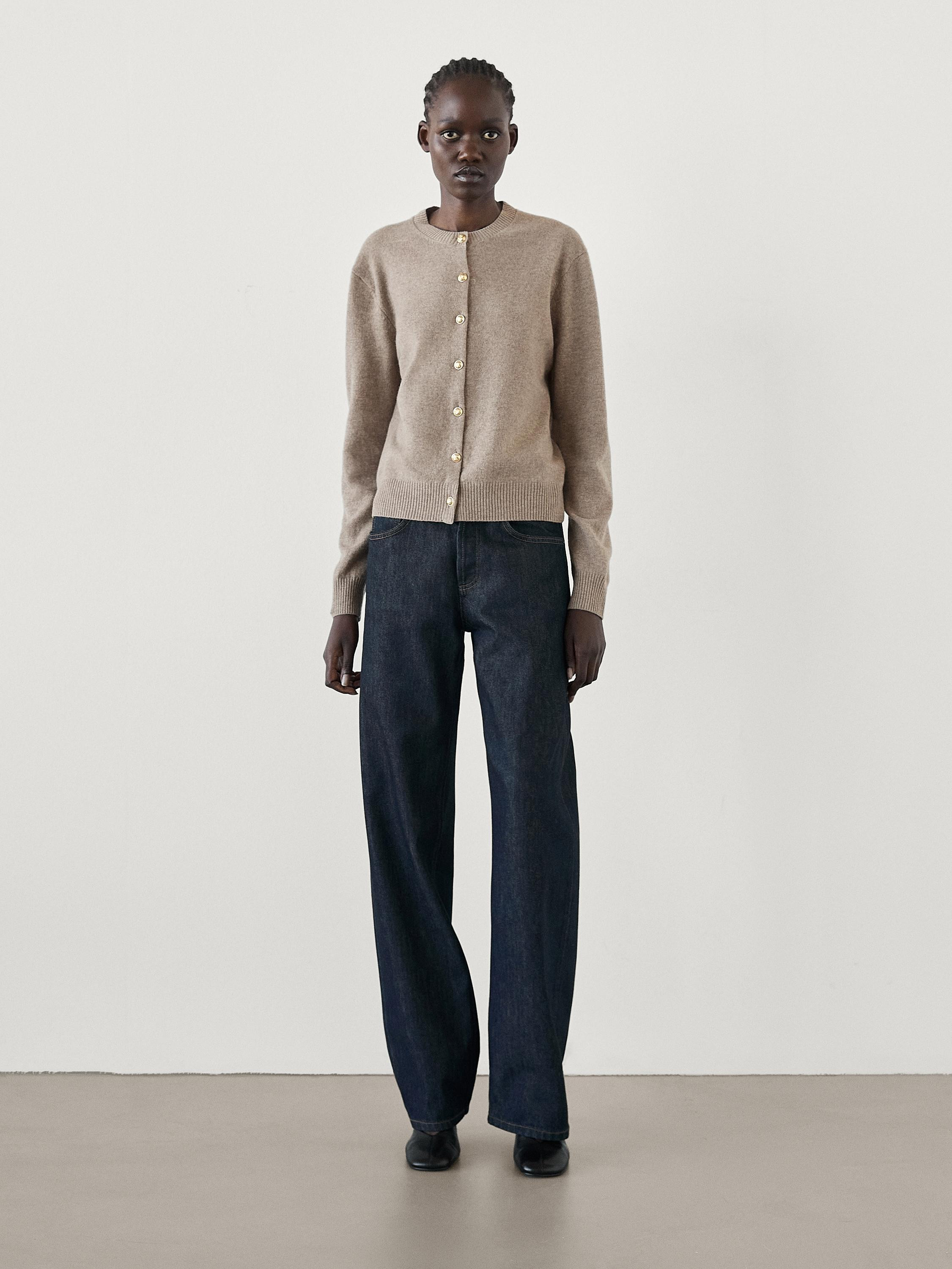 Wool blend cardigan with rhinestone buttons | Massimo Dutti US