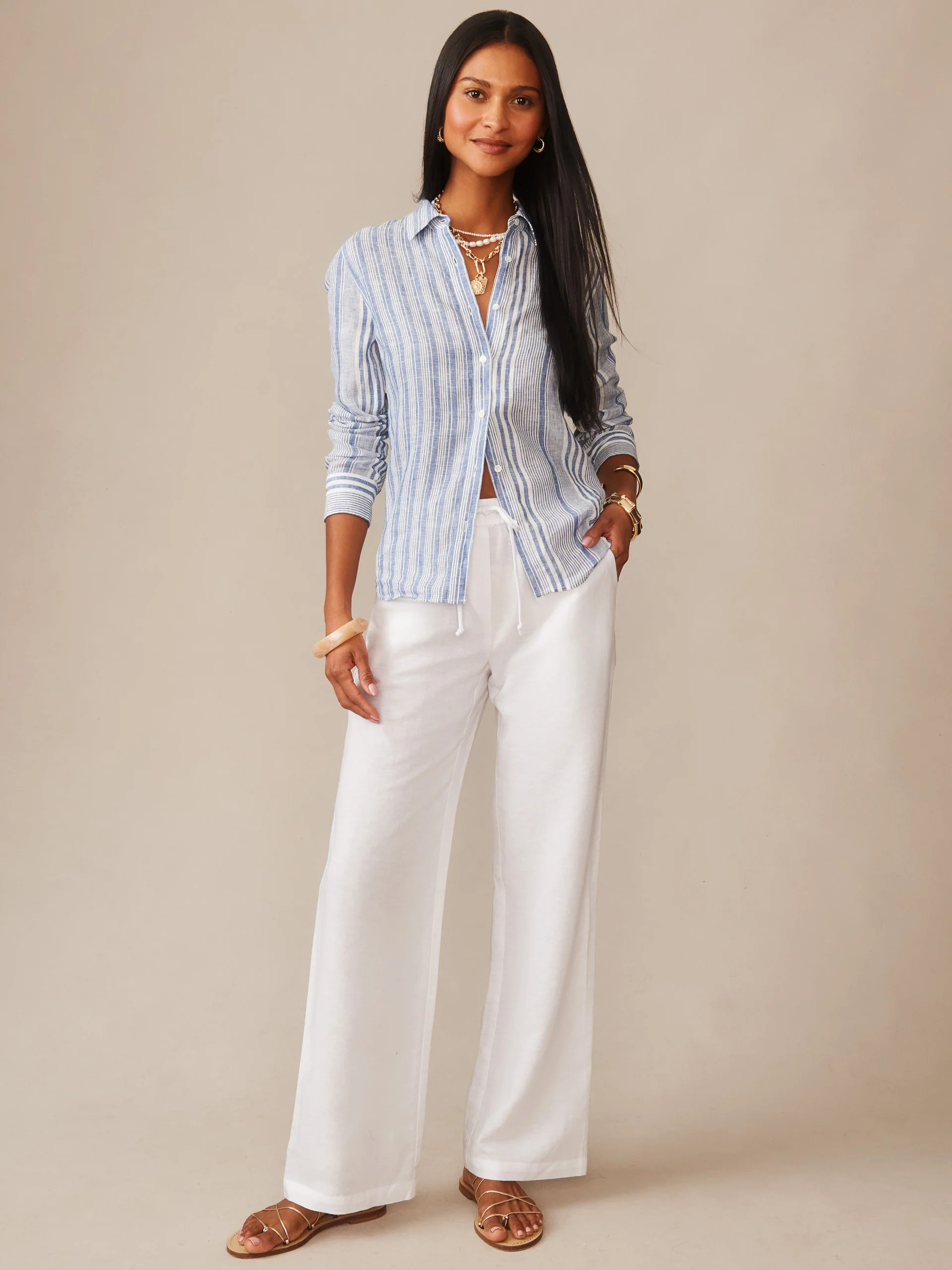 White Solid Irene Linen Pants | Women's Pants | J.McLaughlin | J.McLaughlin