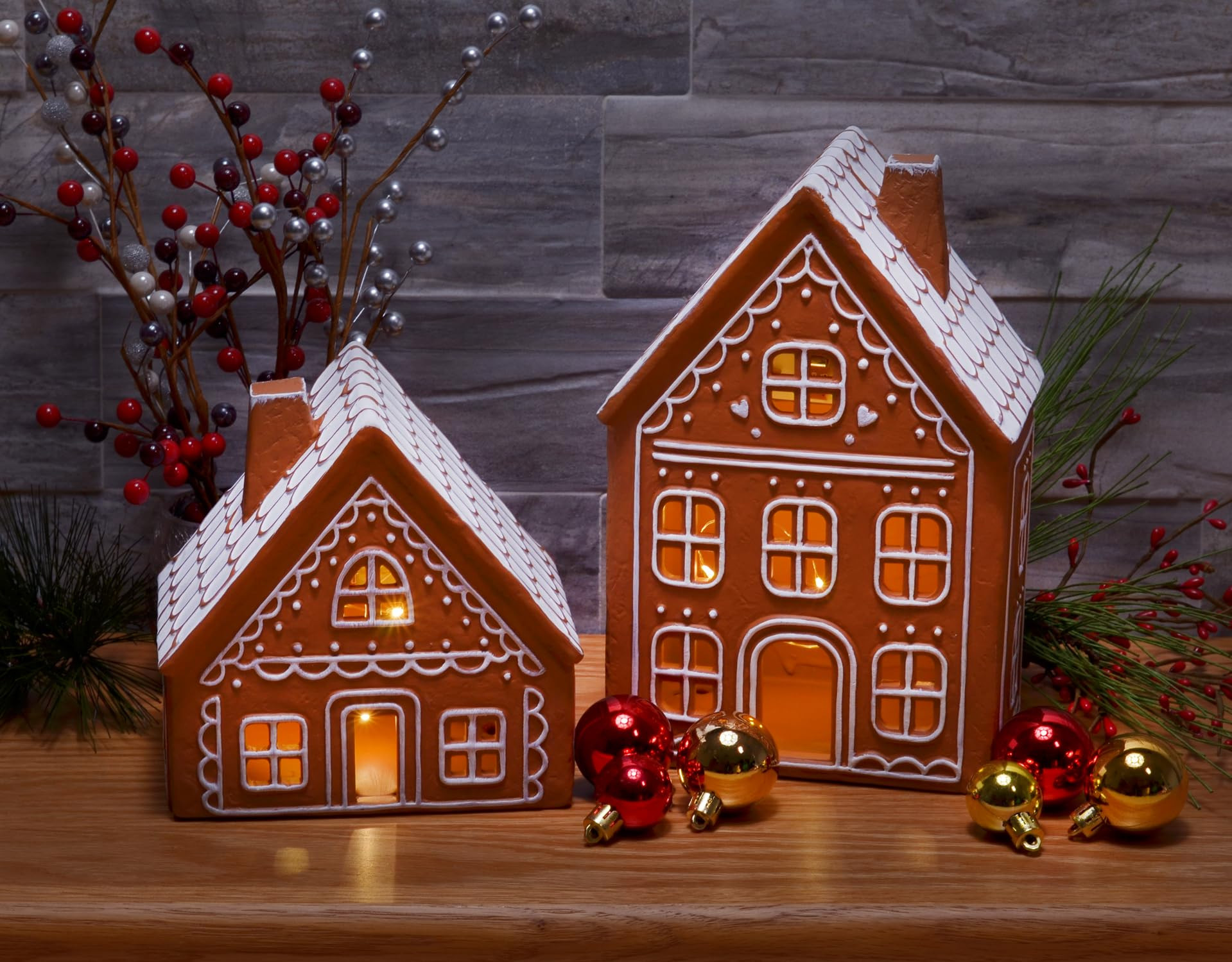 Mark Feldstein & Associates Ceramic Iced Gingerbread Houses Holiday Pre Lit LED Village Figurines... | Amazon (US)