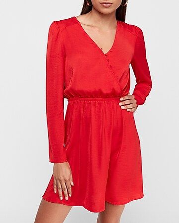 satin button front wrap fit and flare dress | Express