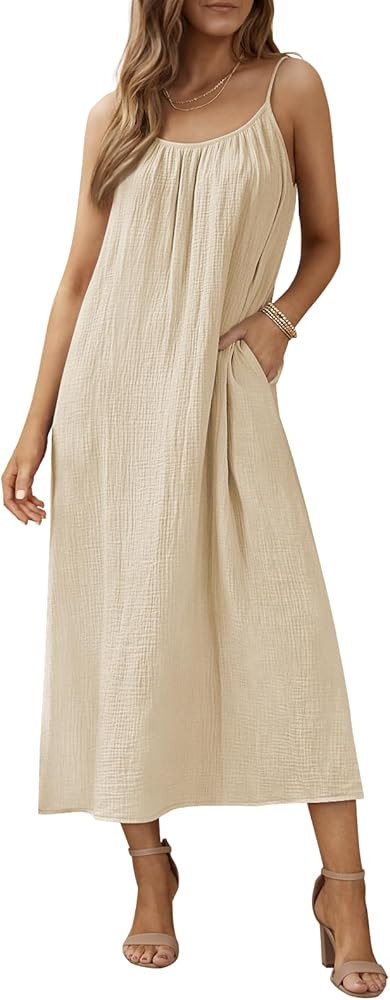 LILLUSORY Womens Maxi Dresses Summer Beach Vacation Outfits with Pockets | Amazon (US)