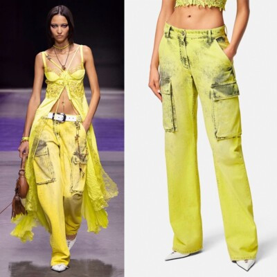 29 NEW $1675 VERSACE RUNWAY Woman's Acid Yellow Bleach Denim Cargo Pocket JEANS  | eBay | eBay US