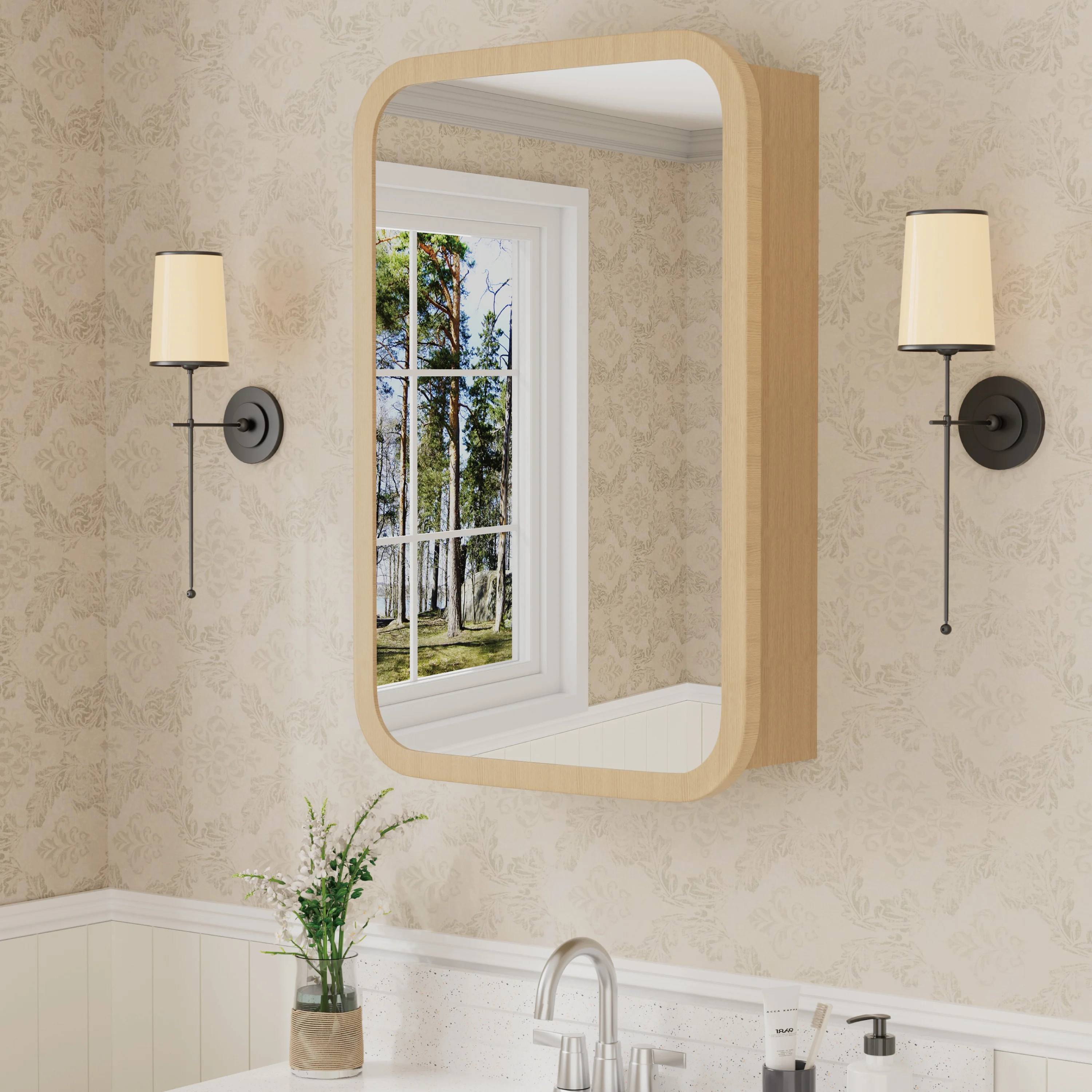 24" H X 16" W Modern Round Wood Medicine Cabinet With High-definition Mirror, Adjustable Glass Shelves, Reversible Soft-close Door, Fully Assembled Fo | Wayfair North America
