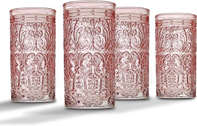 Jax Highball Beverage Glass Cup by Godinger - Pink - Set of 4 | Amazon (US)