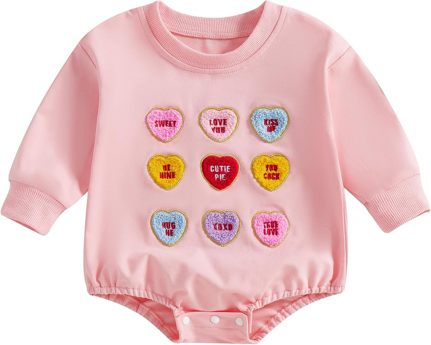 Valentines Day Baby Girl Outfit Heart Long Sleeve Bubble Sweatshirt Romper Newborn Girls Fall Win... | Amazon (US)