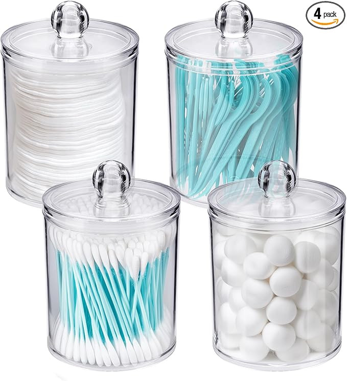 WEISHI 4 Pack Qtip Holder Dispenser - Cotton Ball, Swab, Round Pads, Floss , Small Clear Plastic ... | Amazon (US)