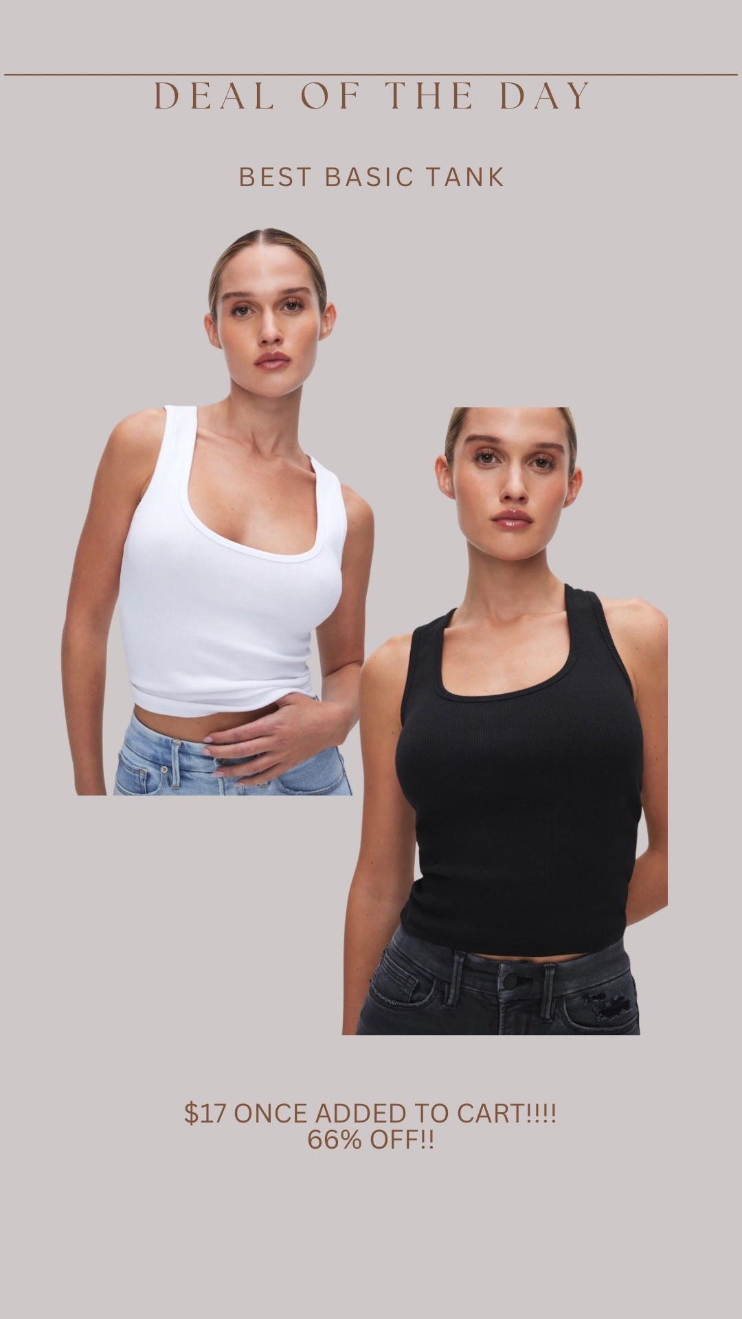 This designer tank is my favorite tank I’ve ever owned & it’s an additional 60% off once you add to cart!! It’s the perfect cut & perfect length, best material (even the white isn’t see through), and can be dressed up or down. I have it in both colors I’m so obsessed! You’ll love! 