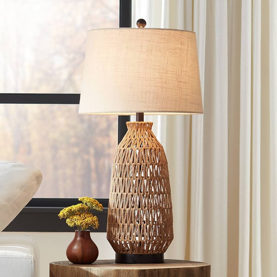 360 Lighting San Carlos Coastal Modern Table Lamp 29" Tall Natural Rattan Wicker Bronze Oatmeal F... | Amazon (US)
