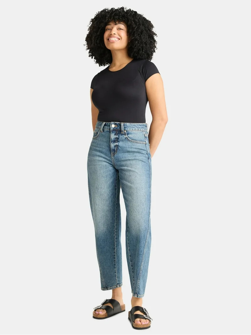 Time and Tru Women's High Rise Barrel Jean, 26.5" Inseam, sizes 2-20 | Walmart (US)