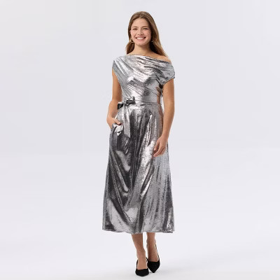Women's Metallic Belted Midi A-Line Dress - A New Day™ | Target