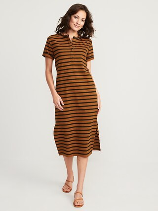 Short-Sleeve Striped Henley Midi Shift Dress for Women | Old Navy (US)