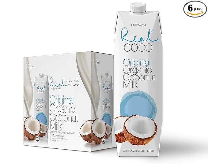Real Coco Organic Original Coconut Milk Beverage (6-Pack 1L), USDA Organic, No-Added Sugar, Plant... | Amazon (US)