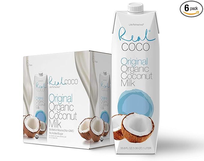 Real Coco Organic Original Coconut Milk Beverage (6-Pack 1L), USDA Organic, No-Added Sugar, Plant... | Amazon (US)
