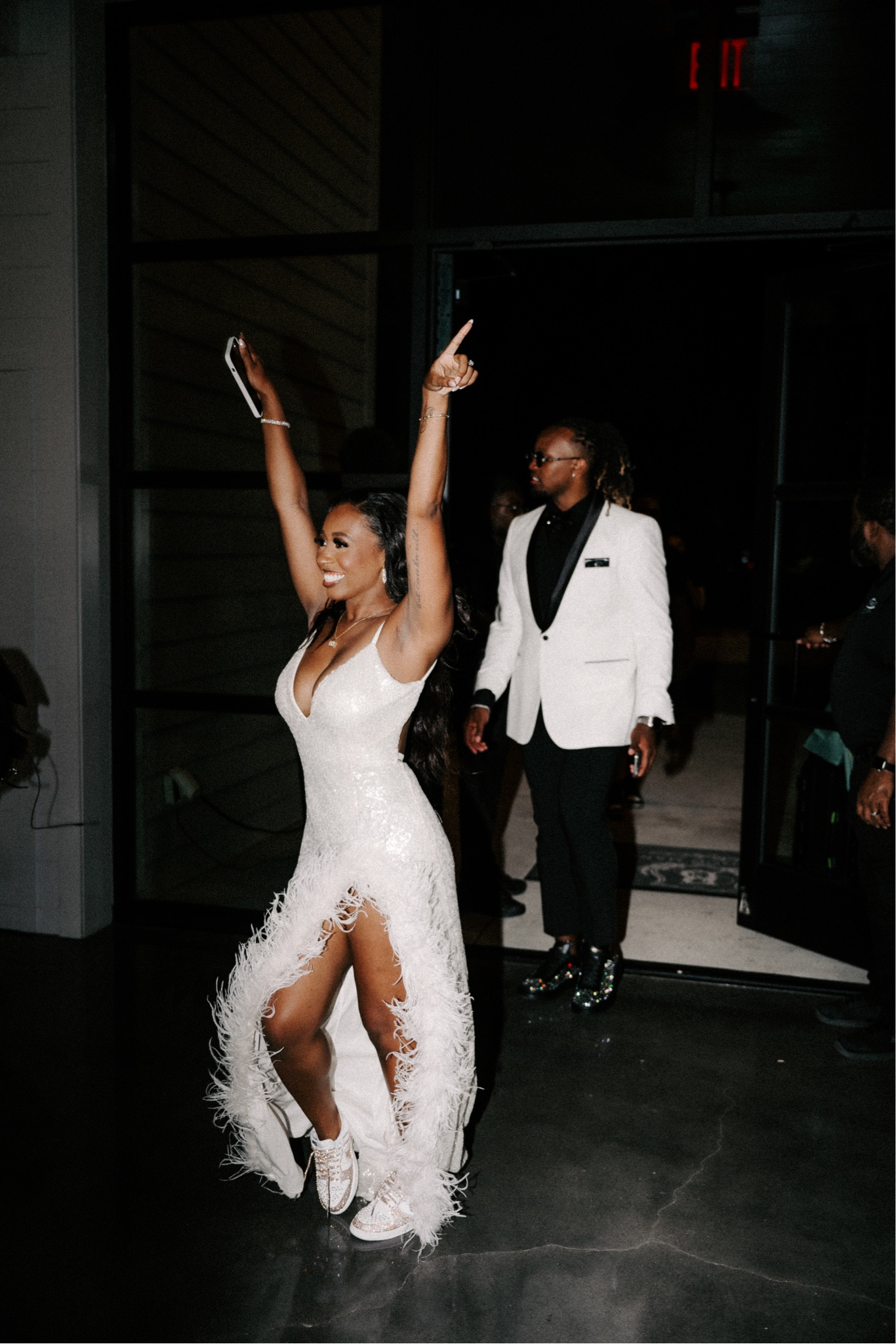 Wedding reception party dress! This full sequin, backless ivory dress with feather details was a major stunner! The perfect party dress! 

#LTKbeauty #LTKwedding