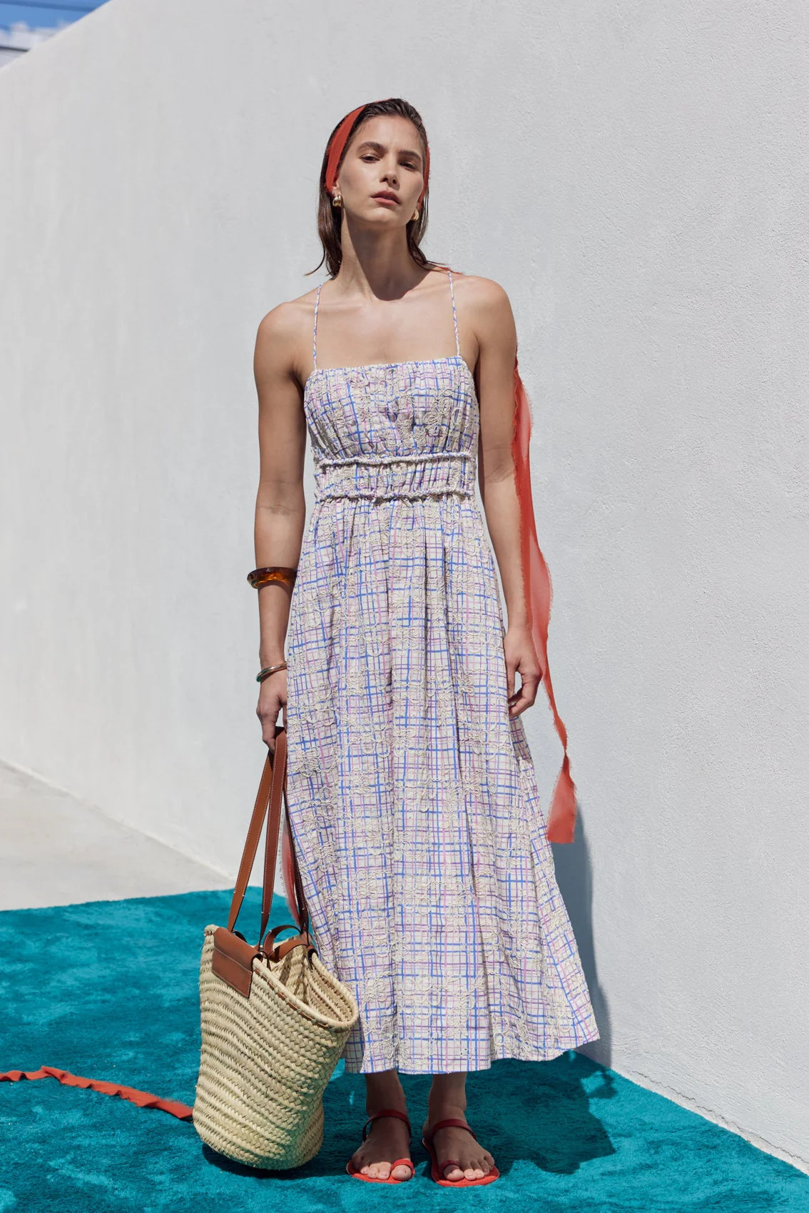 Embroidered Smocked Cami Maxi Dress | English Factory