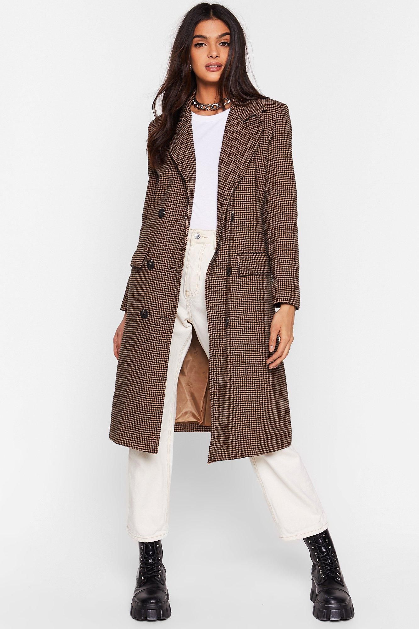 Womens Lost and Houndstooth Double Breasted Longline Coat - Camel | NastyGal (US & CA)