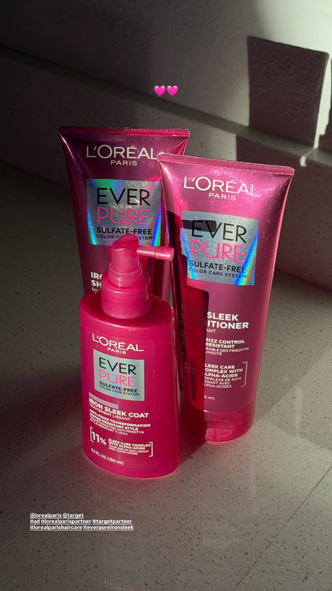 #ad the best trio from @lorealparis found at @Target ! The EverPure Iron Sleek shampoo, conditioner & coat!#target #targetpartner #lorealparispartner #lorealparishaircare #everpureironsleek