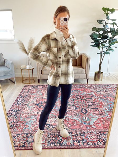 WALMART FASHION HAUL! Love this plaid shacket that comes in 2 colors! Wearing a xs but I’d size up! Combat boots. White turtleneck. Faux leather leggings  #walmartpartner #walmartfashion @walmartfashion

#LTKstyletip #LTKunder50 #LTKSeasonal