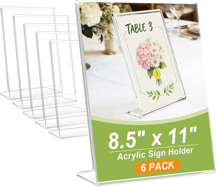 6 Pack Acrylic Sign Stand Holders, 8.5 x 11 Clear Plastic L Shape Table Paper Display Stand, Suit... | Amazon (US)