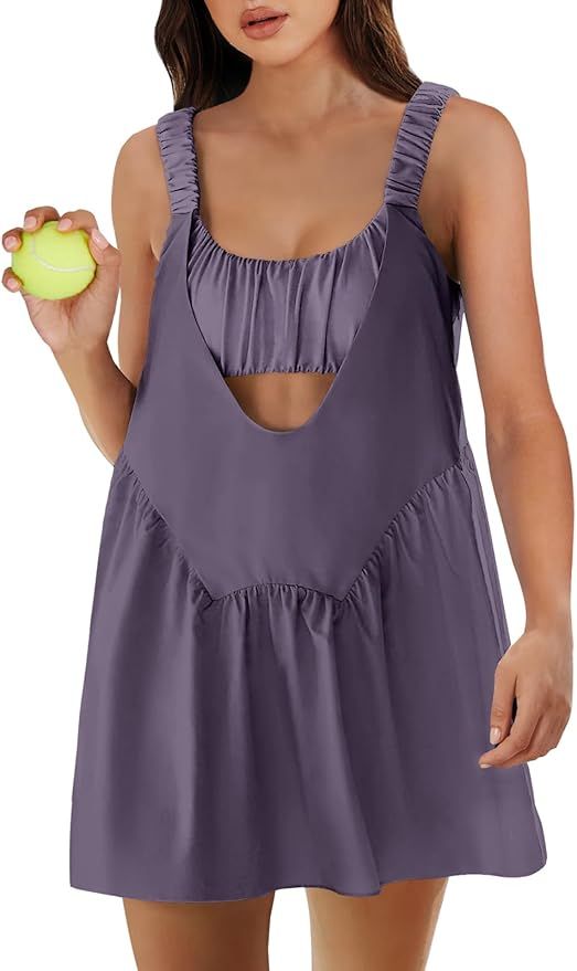 ANRABESS Women Summer Romper Mini Dress Built-in Bra & Shorts Cutout Workout Athletic Active Tenn... | Amazon (US)