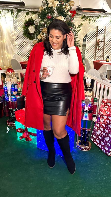 midsize holiday outfit idea — XL for bodysuit, XL for faux leather skirt, boots run tts, XL for coat (50% off with code OMG) 

// midsize, mid size, size 12, holiday outfit, amazon fashion, walmart fashion, loft, love loft 

#LTKcurves #LTKHoliday #LTKunder100