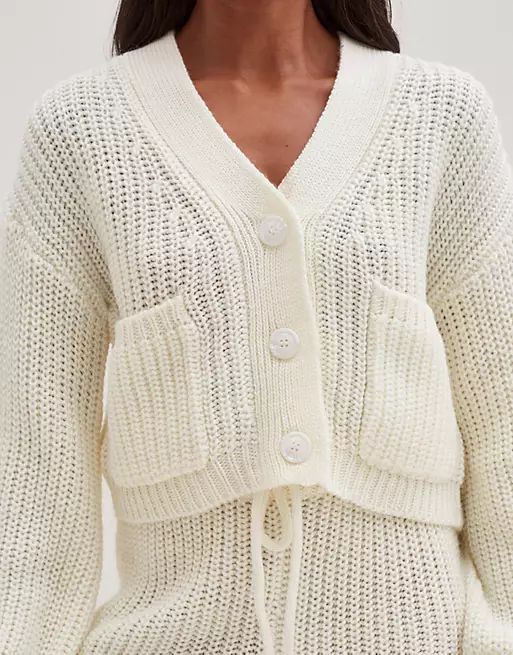 4th & Reckless knit volume sleeve cardigan set in cream | ASOS (Global)