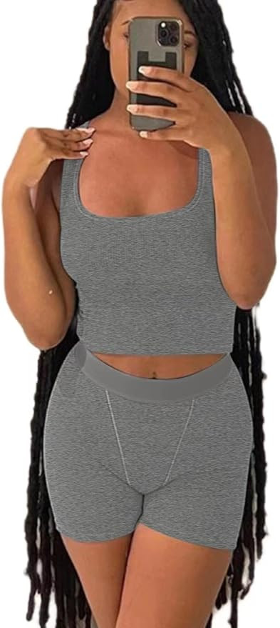 AYWA Casual Workout Sets Two Piece Outfits for Women Ribbed Crop Tank Top High Waist Leggings Act... | Amazon (US)