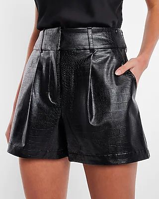 Super High Waisted Croc Faux Leather Shorts | Express