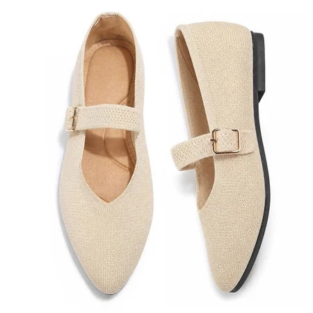 Pennysue Women Flats Pointy Toe Mary Jane Ballet Shoes Casual Comfortable Walking Shoes Beige 8 | Walmart (US)