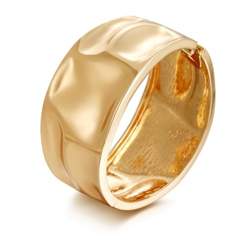 GREICHFAN Chunky Gold Bangle Bracelets for Women Wide Hammered Texture Bangles Statement Bracelet | Amazon (US)