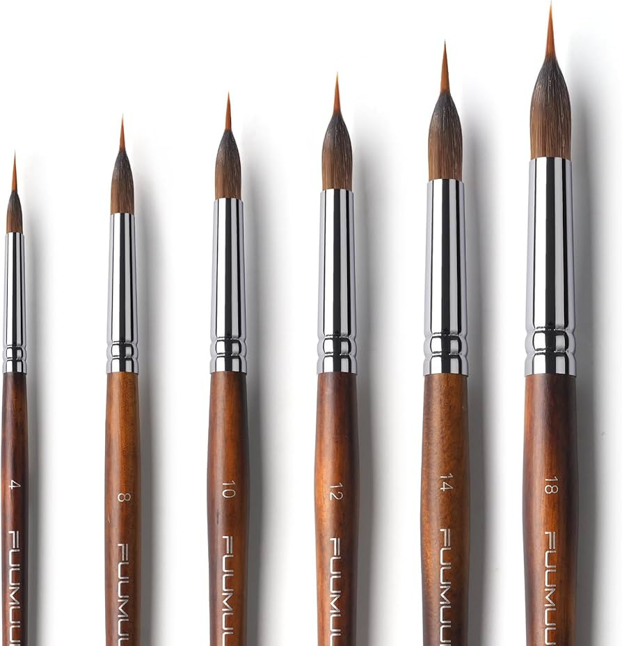 Watercolor Brushes Professional, Fuumuui 6Pcs Extended Needle Point Brushes Synthetic Extra Long ... | Amazon (US)