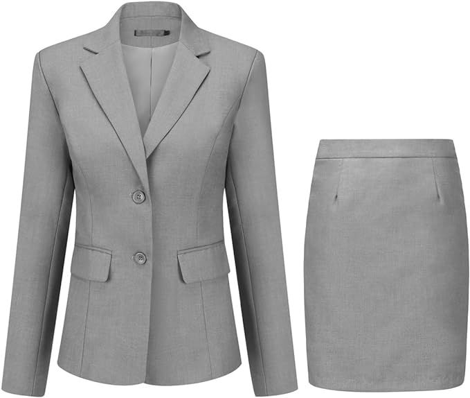 YUNCLOS Women's 2 Pieces Skirt Suit Set Long Sleeve Blazer Jacket and Pencil Skirt | Amazon (US)