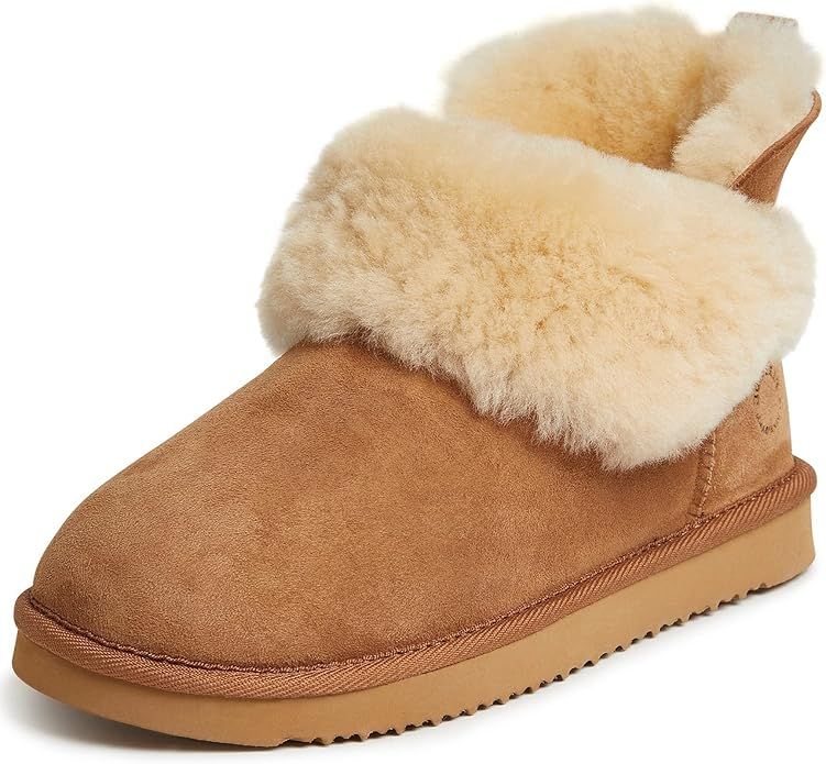 Dearfoams Women's Fireside Shearling Water Resistant Indoor/Outdoor Foldover Boot Slipper | Amazon (US)