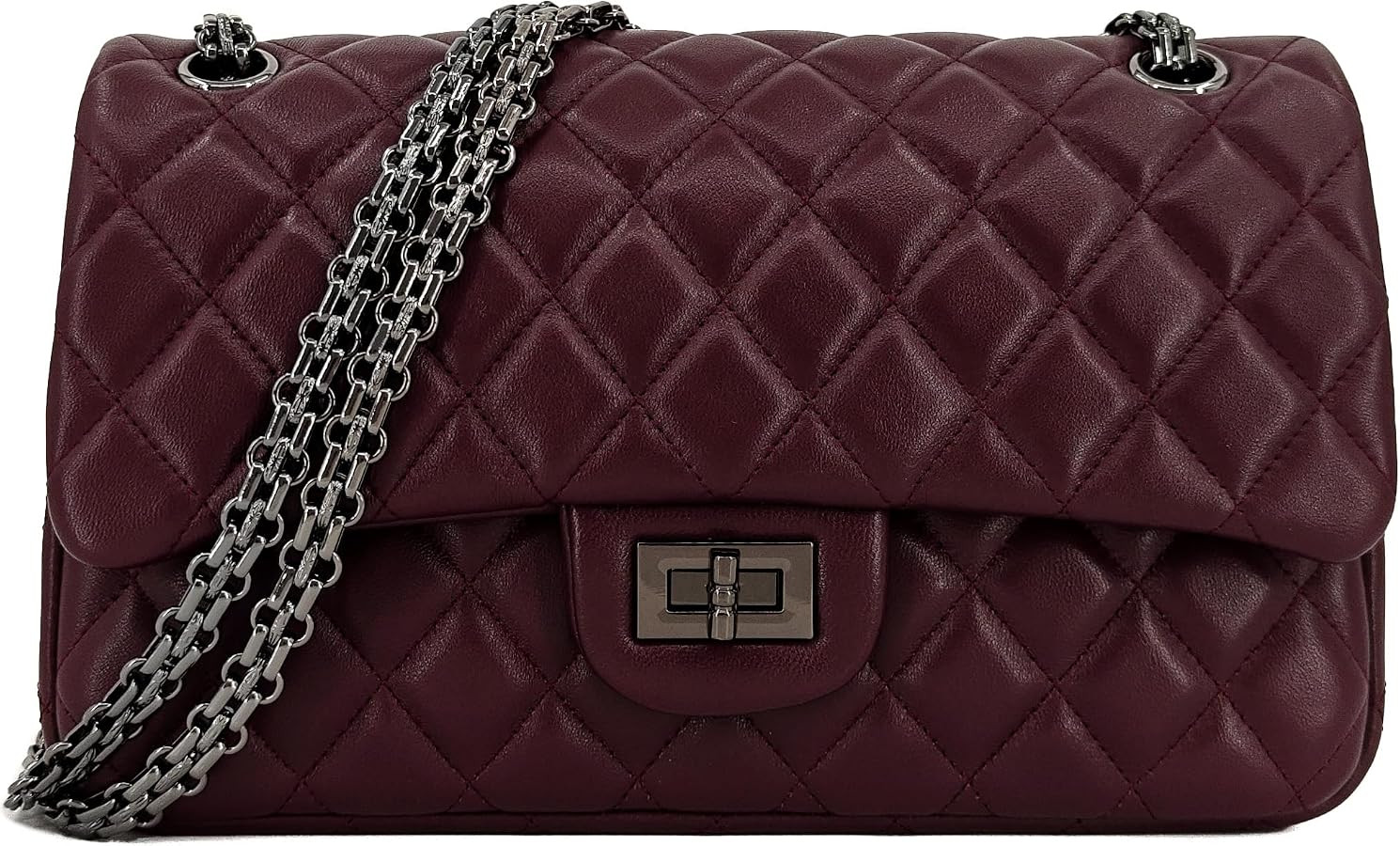 Quilted Leather Crossbody Bags for Women,Soft Lambskin Adjustable Double Chain Strap Shoulder Bag... | Amazon (US)