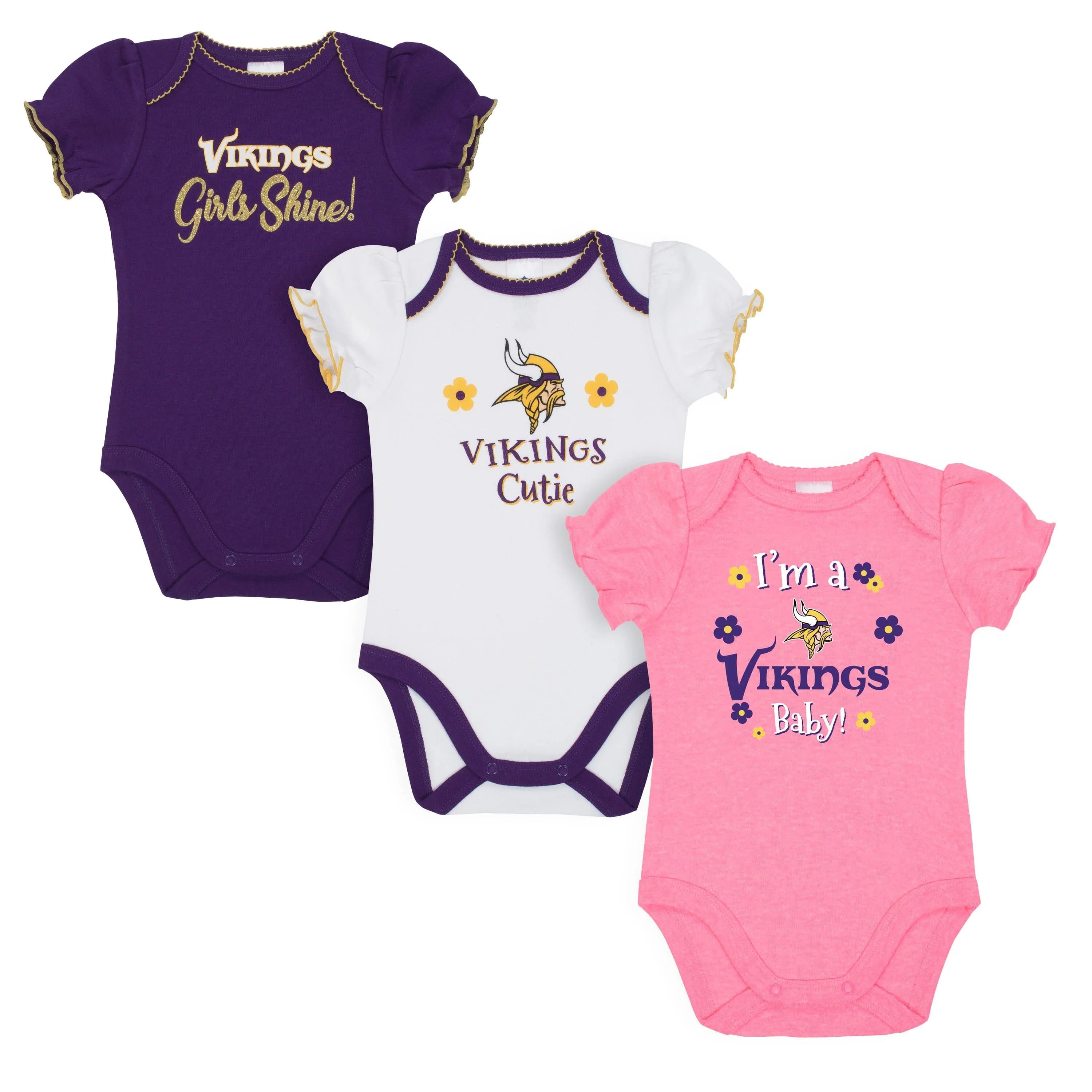 Minnesota Vikings Baby Girl Short Sleeve Bodysuit, 3-pack | Gerber Childrenswear