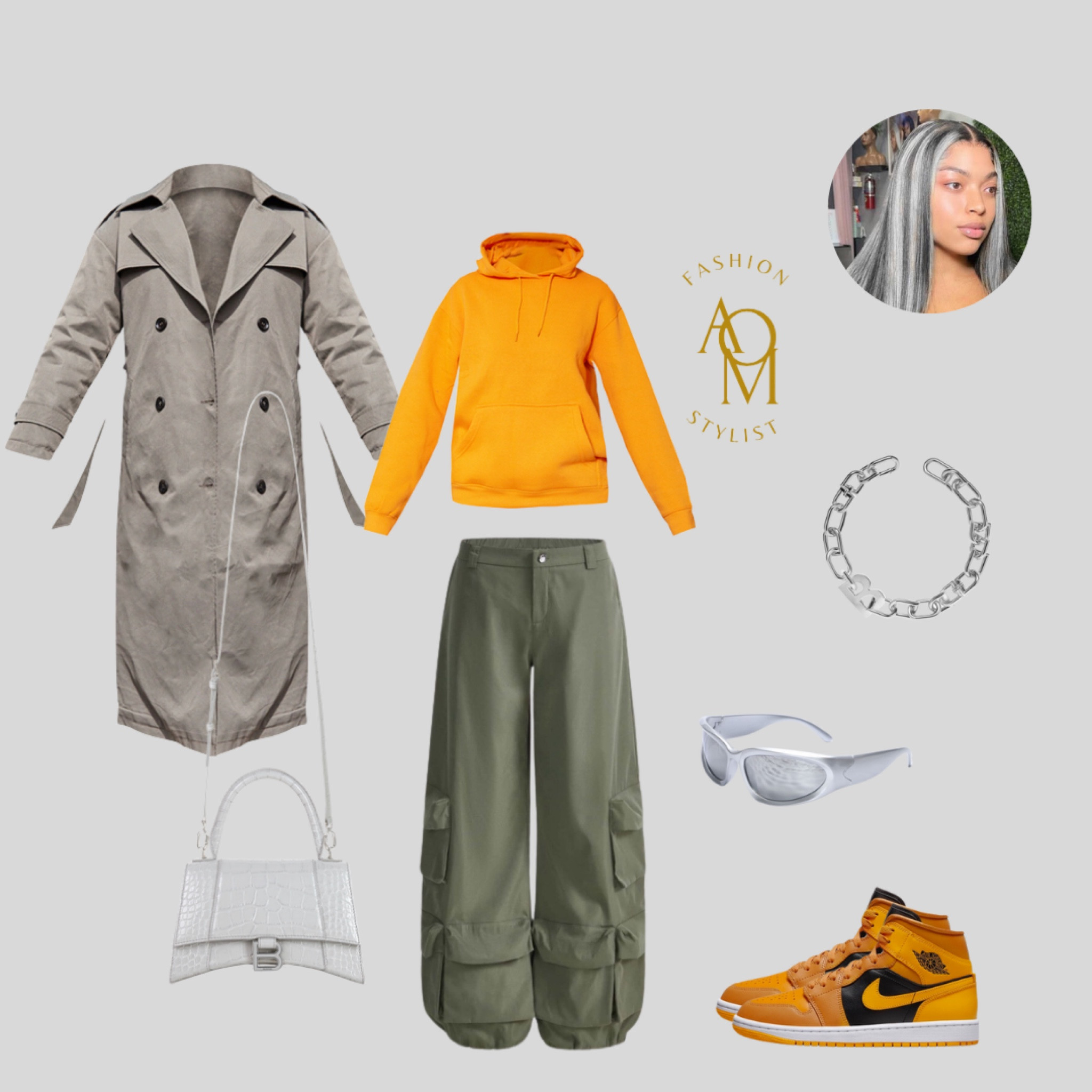 Street style , street wear , trench fit , trench coat, Nike , balenciaga bag , grey wig, hoodie , green cargo , cargo , grey trench 

#LTKU #LTKSeasonal #LTKunder100