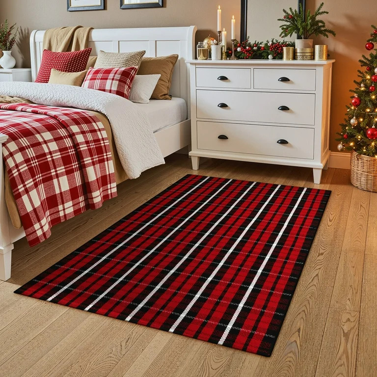 RUG ROBOT Christmas Buffalo Plaid Outdoor Rugs for Entryway 3x5, Checkered Area Rug Cotton Front ... | Walmart (US)