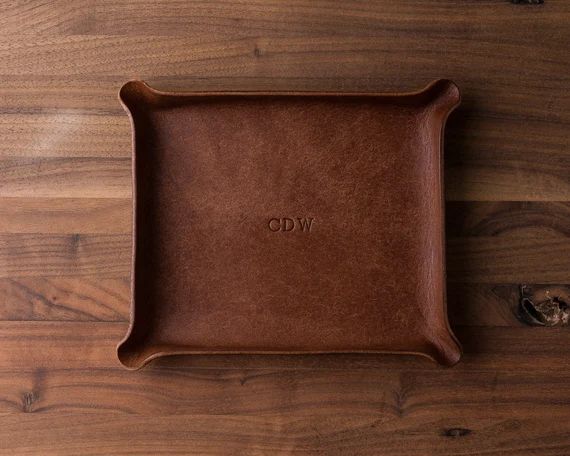 Monogrammed Leather Catchall (groomsmen gift, personalized valet tray, custom tray, gift for him,... | Etsy (US)