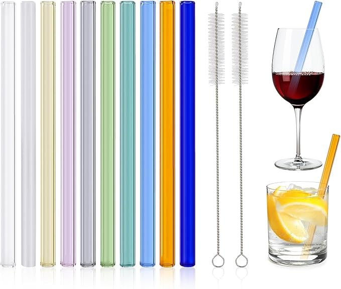 10 Pcs Reusable Straight Short Glass Straws,6''x10 mm Colorful Cocktail Glass Straws Shatter Resi... | Amazon (US)